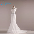 Mermaid Crystal Pearls Beading Lace Satin White Dress Wedding